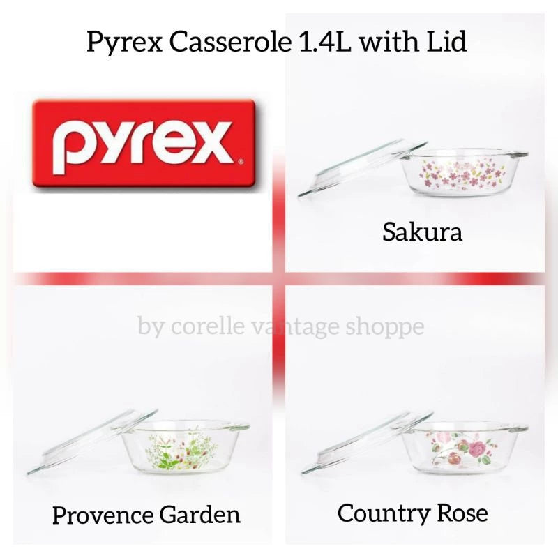 Pyrex 1.4L Casserole with Lid in the Country Rose Pattern