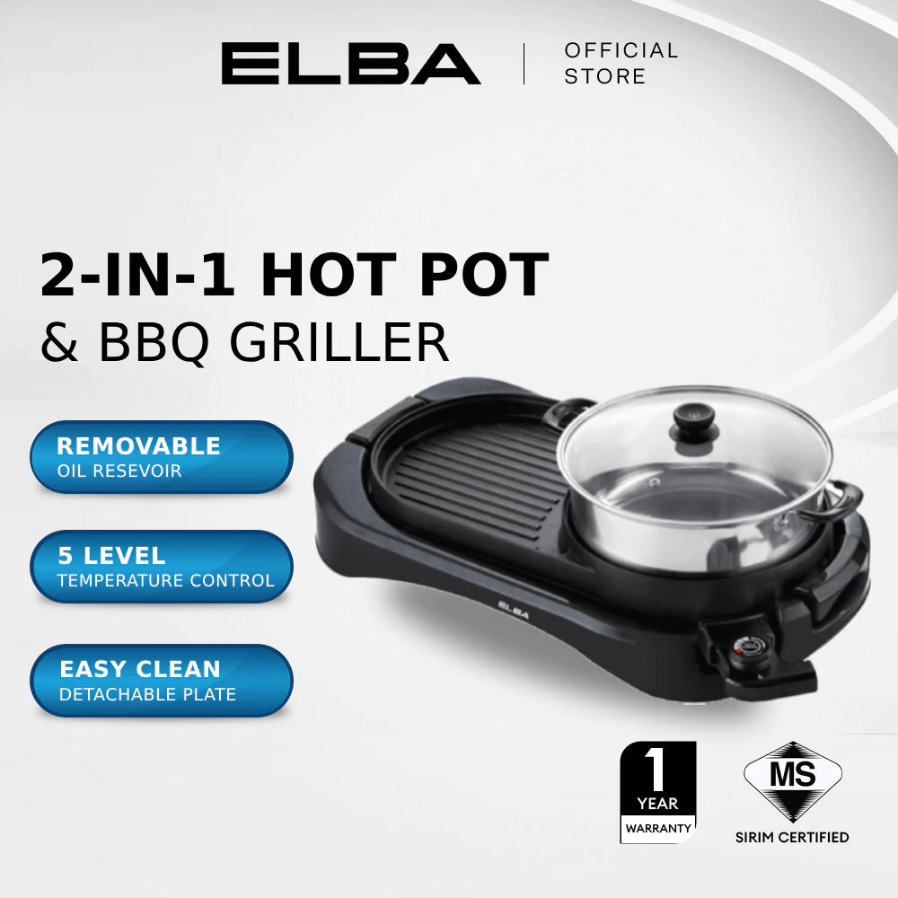 Elba 2 In 1 Hot Pot & Bbq Griller - Egl-K3051(Bk)