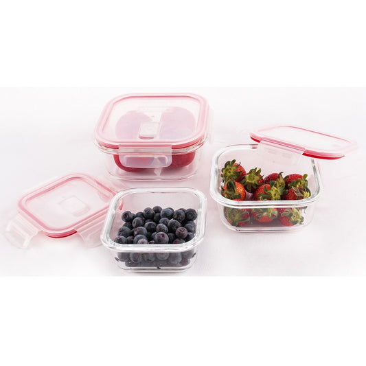 Pyrex Square Storage Containers with White Lids and Red Silicone Seals